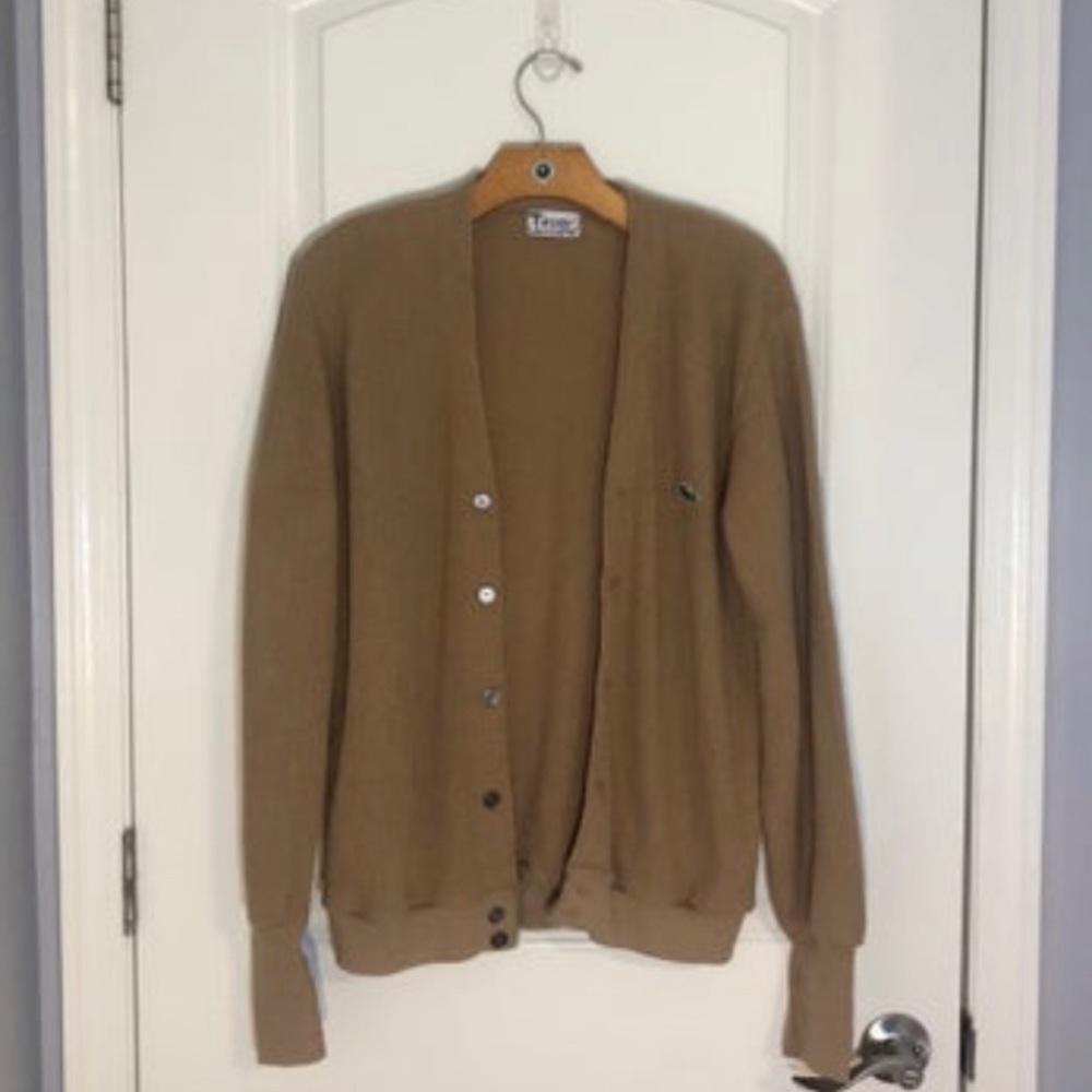 80s Tan Izod Lacoste Cardigan, M